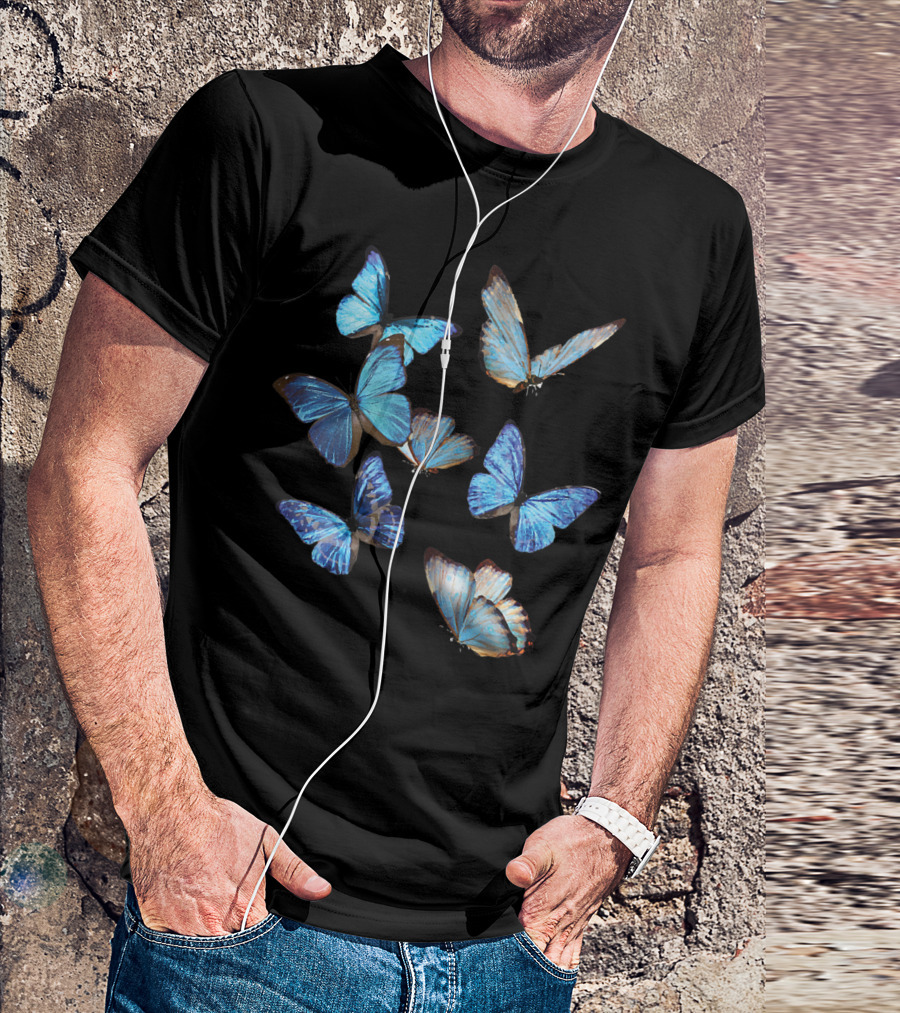 Blue Morpho Butterfly Swarm Lepidoptera Entomology Nature T-Shirt