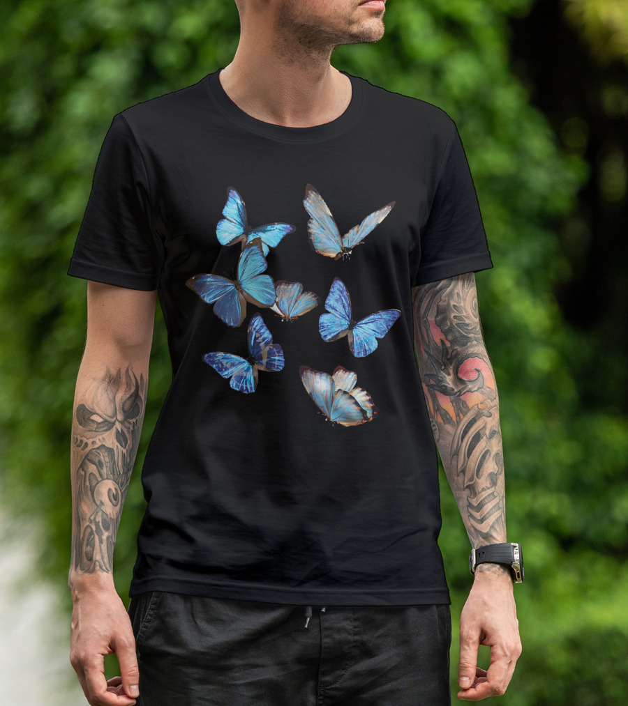 Blue Morpho Butterfly Swarm Lepidoptera Entomology Nature T-Shirt