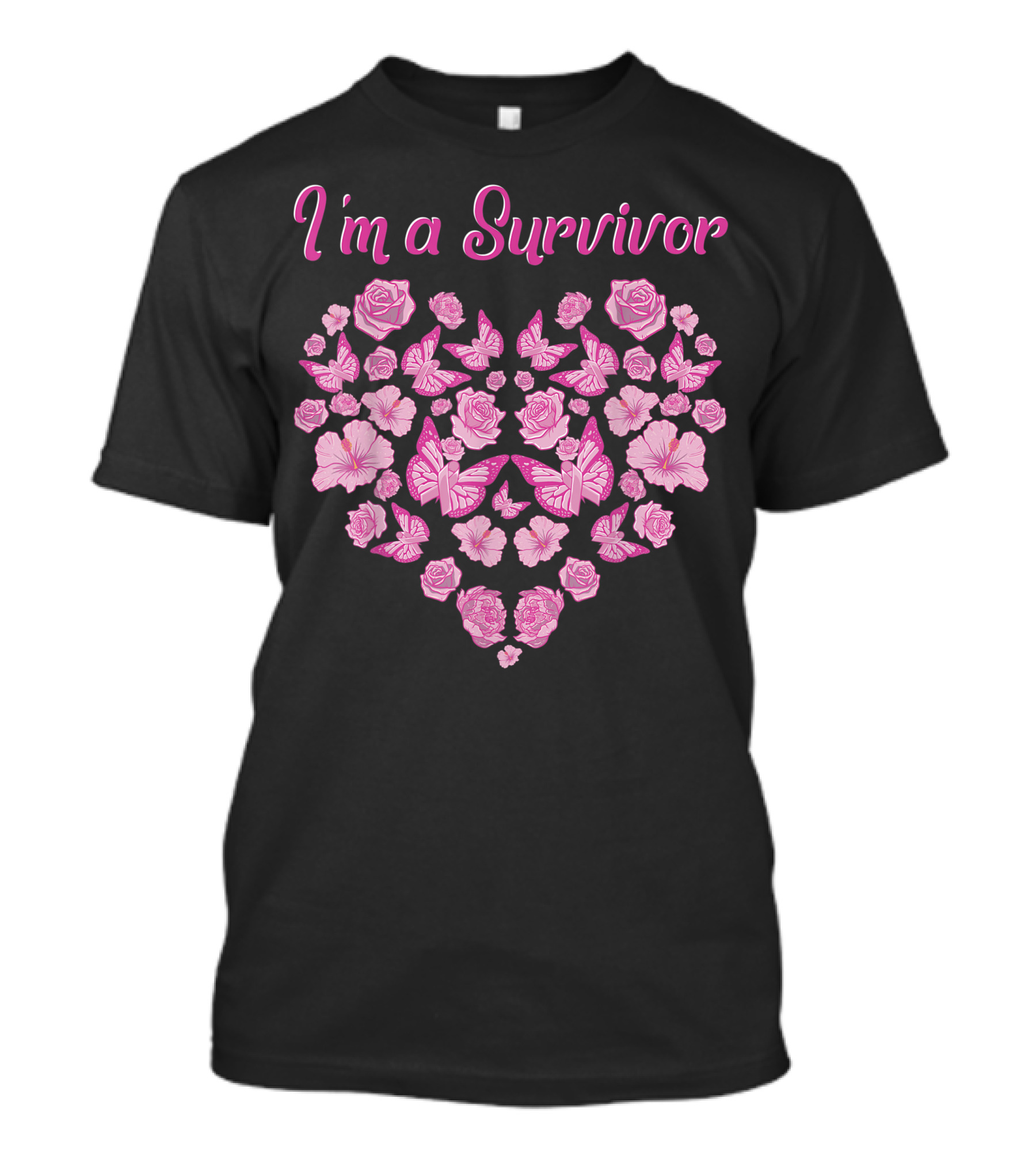 I'm A Survivor Pink Butterfly And Rose Heart T-Shirt