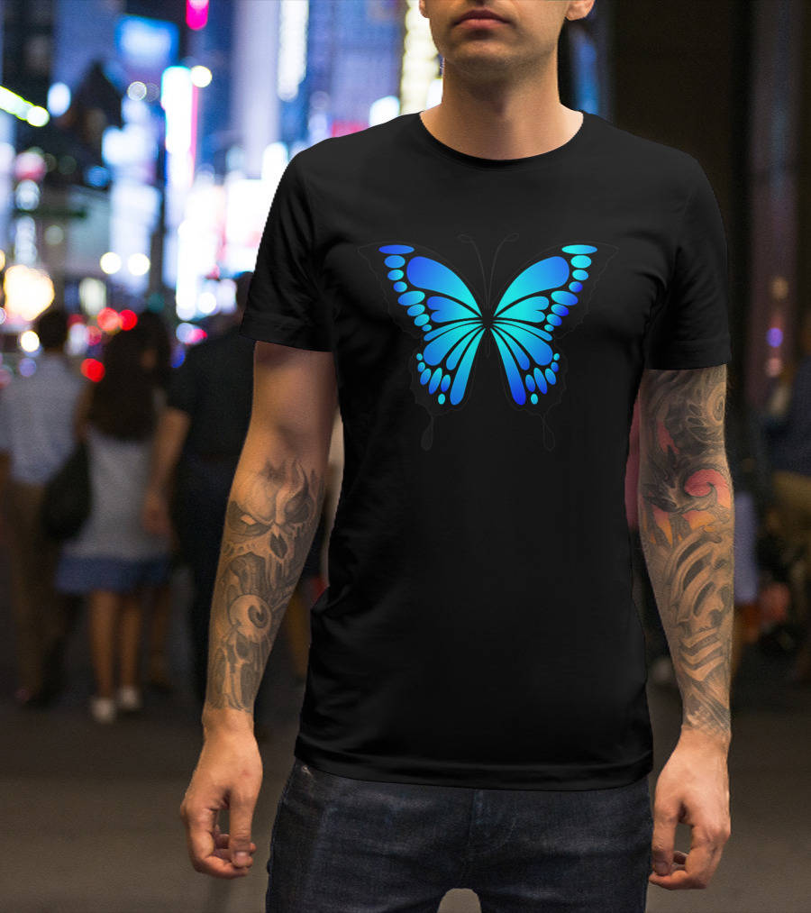 Butterfly Aesthetic Blue Neon Soft Grunge T-Shirt