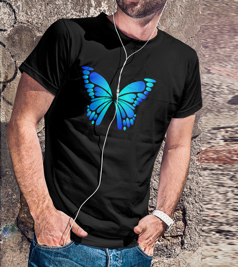 Butterfly Aesthetic Blue Neon Soft Grunge T-Shirt