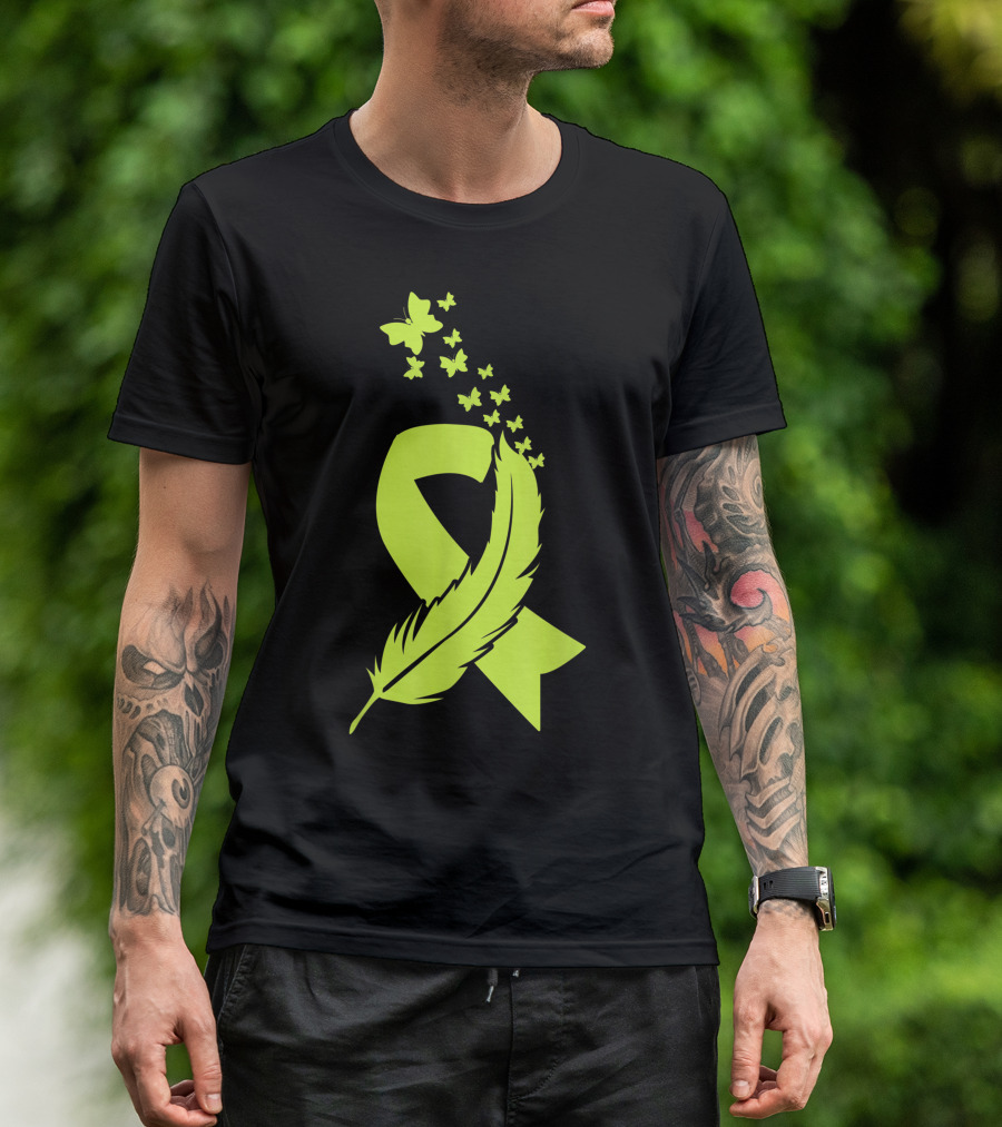 Butterfly Feather Ribbon Non Hodgkin Lymphoma Awareness T-Shirt