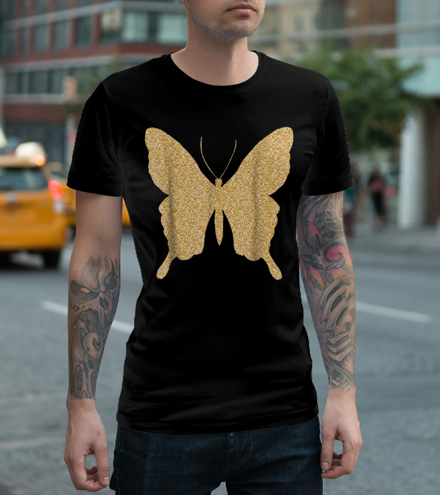Butterfly Gold Glitter Bling Butterfly Lover Sparkle T-Shirt