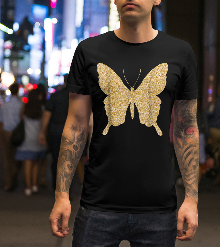 Butterfly Gold Glitter Bling Butterfly Lover Sparkle T-Shirt