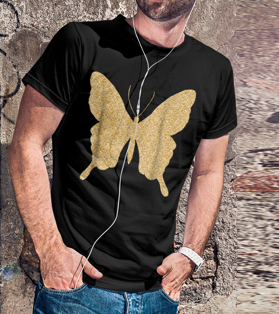 Butterfly Gold Glitter Bling Butterfly Lover Sparkle T-Shirt