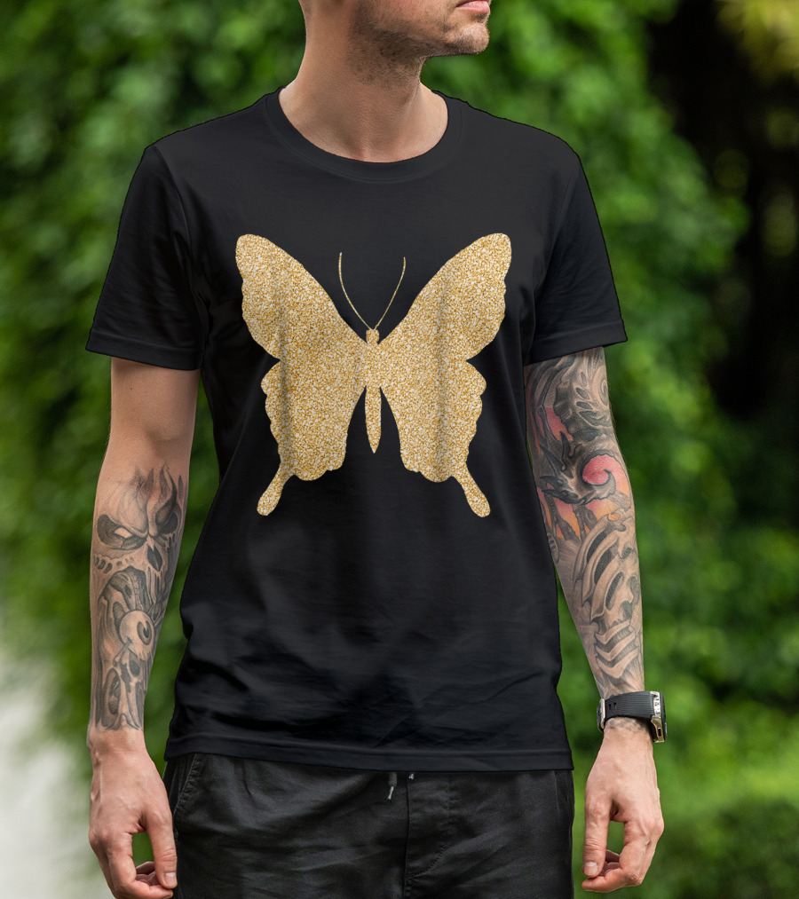 Butterfly Gold Glitter Bling Butterfly Lover Sparkle T-Shirt