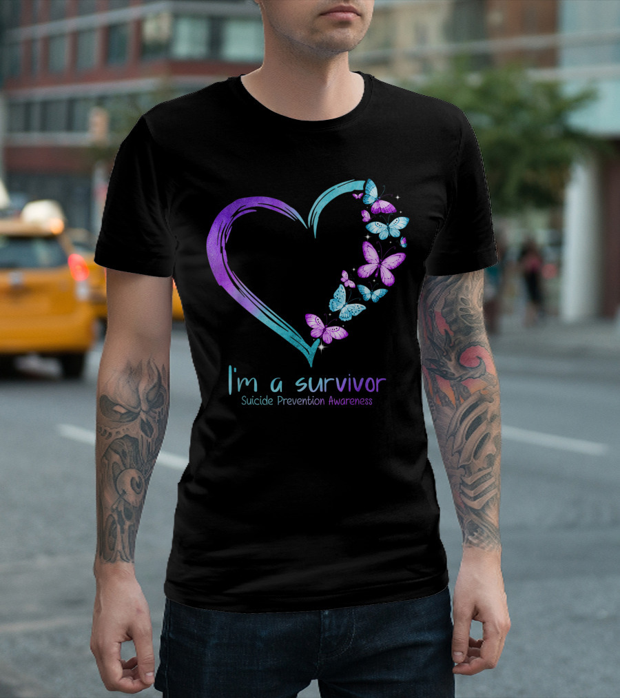 I'm A Survivor Butterfly Heart Suicide Prevention Awareness T-Shirt