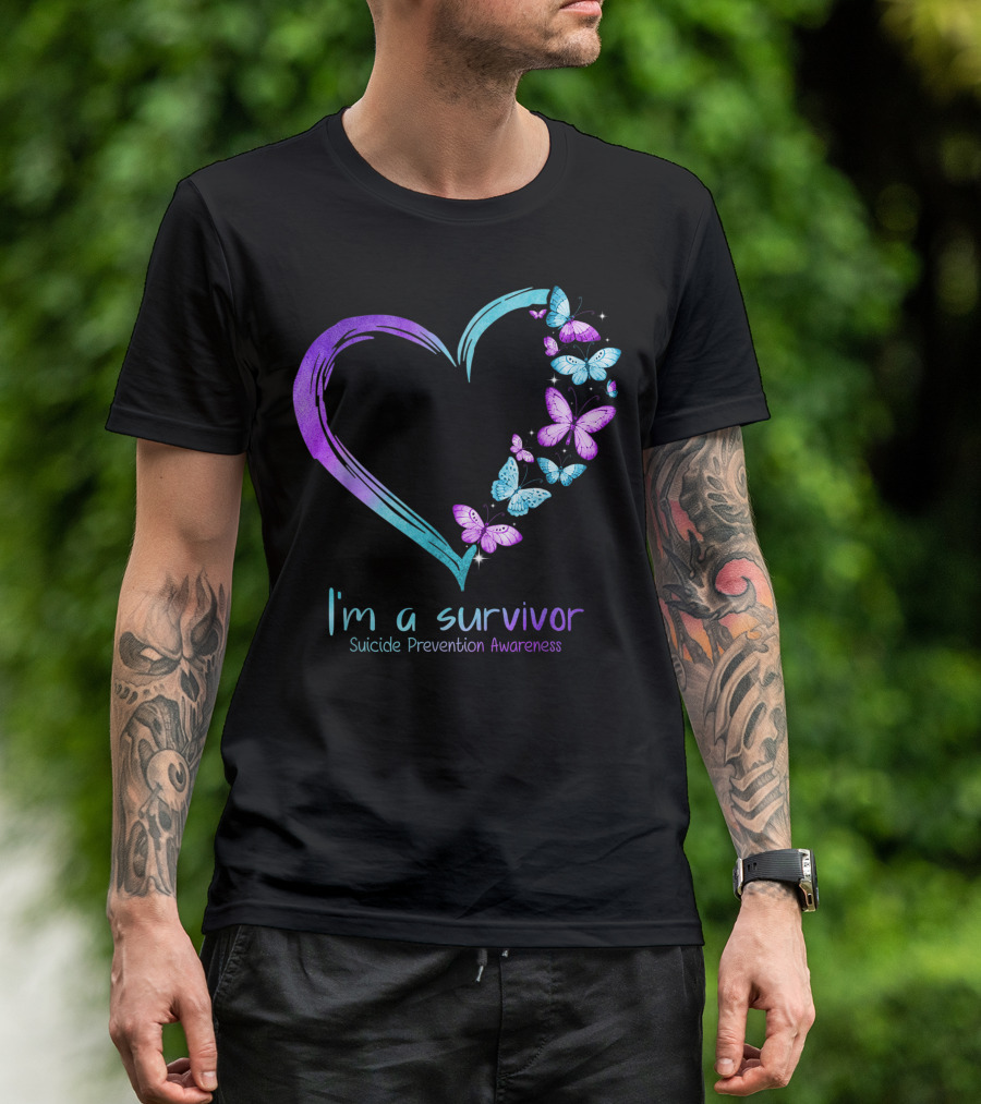 I'm A Survivor Butterfly Heart Suicide Prevention Awareness T-Shirt