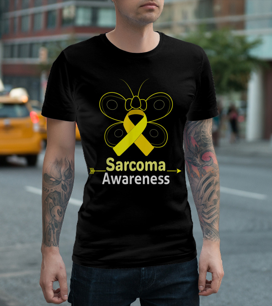 Sarcoma Awareness Butterfly Ribbon Yellow T-Shirt