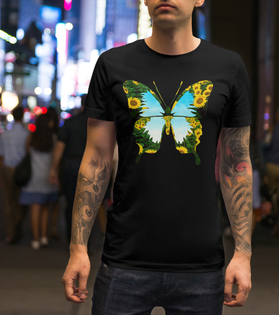 Butterfly Sunflower Blue Sky Lovers T-Shirt
