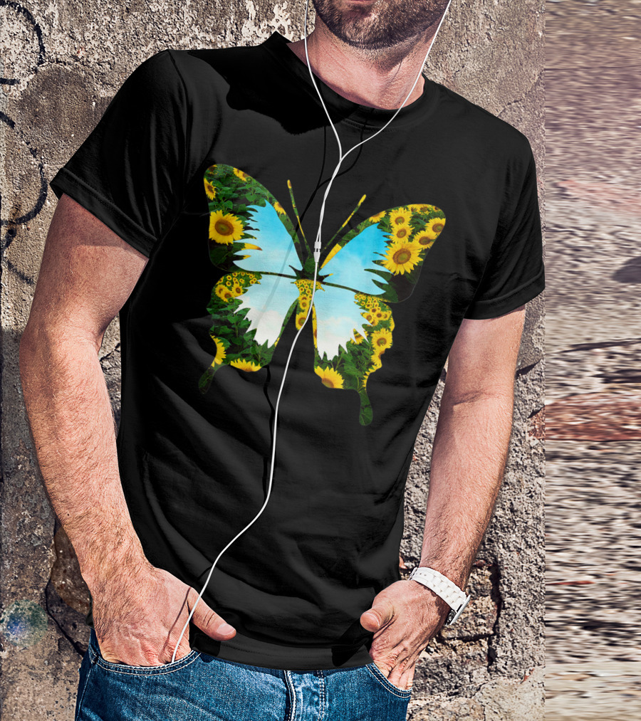 Butterfly Sunflower Blue Sky Lovers T-Shirt