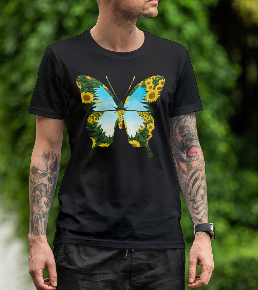Butterfly Sunflower Blue Sky Lovers T-Shirt
