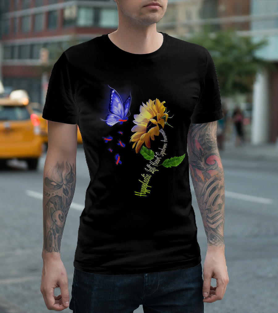 Hypoplastic Left Heart Syndrome Awareness Butterfly Sunflower T-Shirt