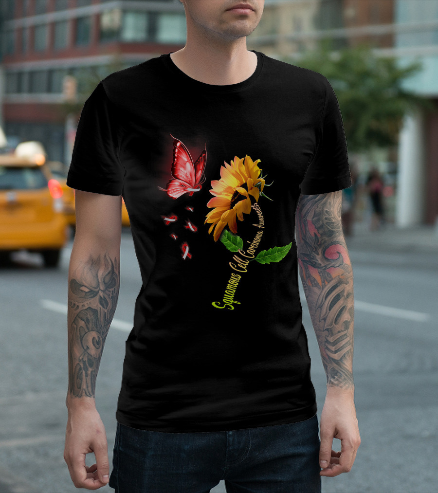 Butterfly Sunflower Squamous Cell Carcinoma Awareness T-Shirt