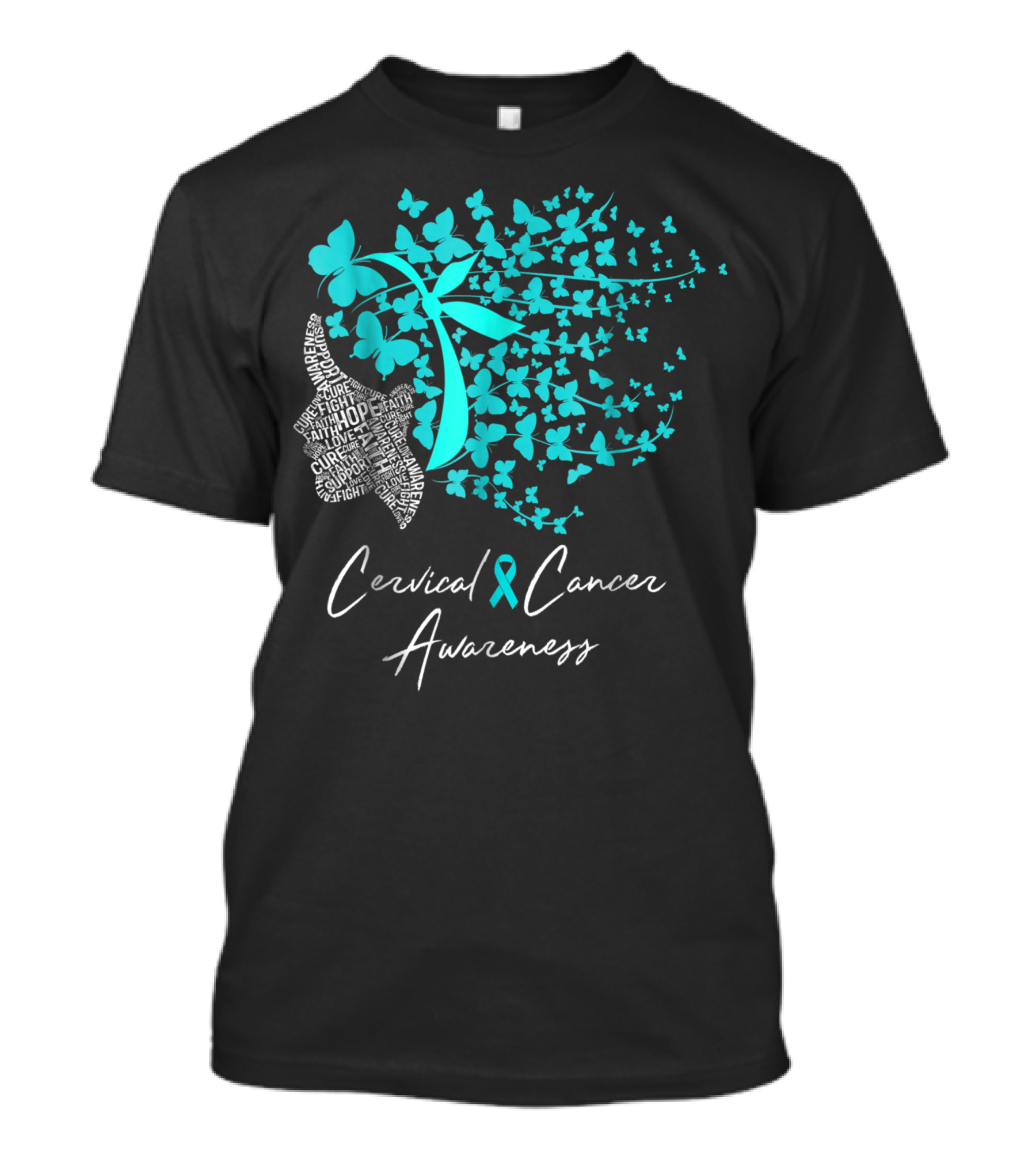 Cervical Cancer Awareness Teal Butterflies Hope Ribbon Celebrate Fight Cure T-Shirt