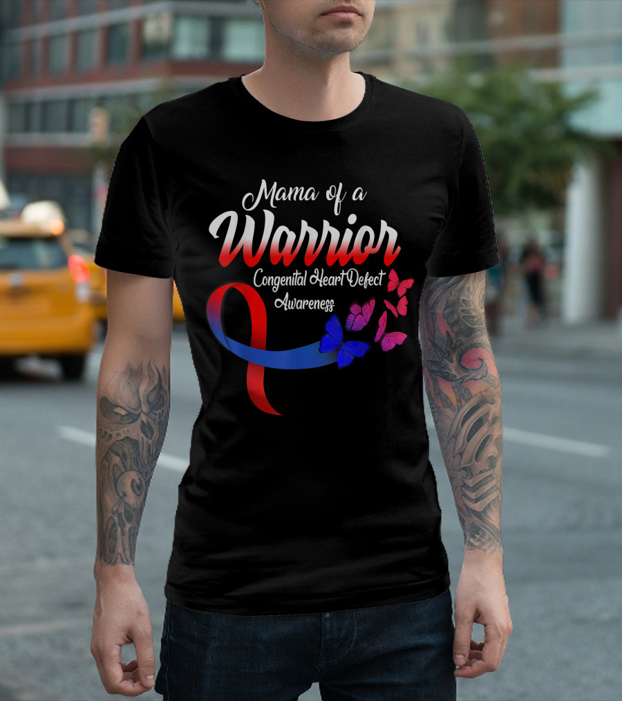 Mama of a Warrior Congenital Heart Defect Awareness Butterfly T-Shirt