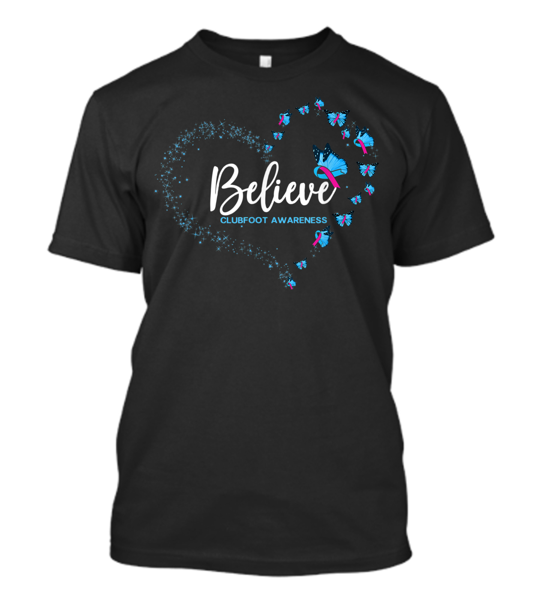 Believe Clubfoot Awareness Butterfly Ribbon Heart T-Shirt