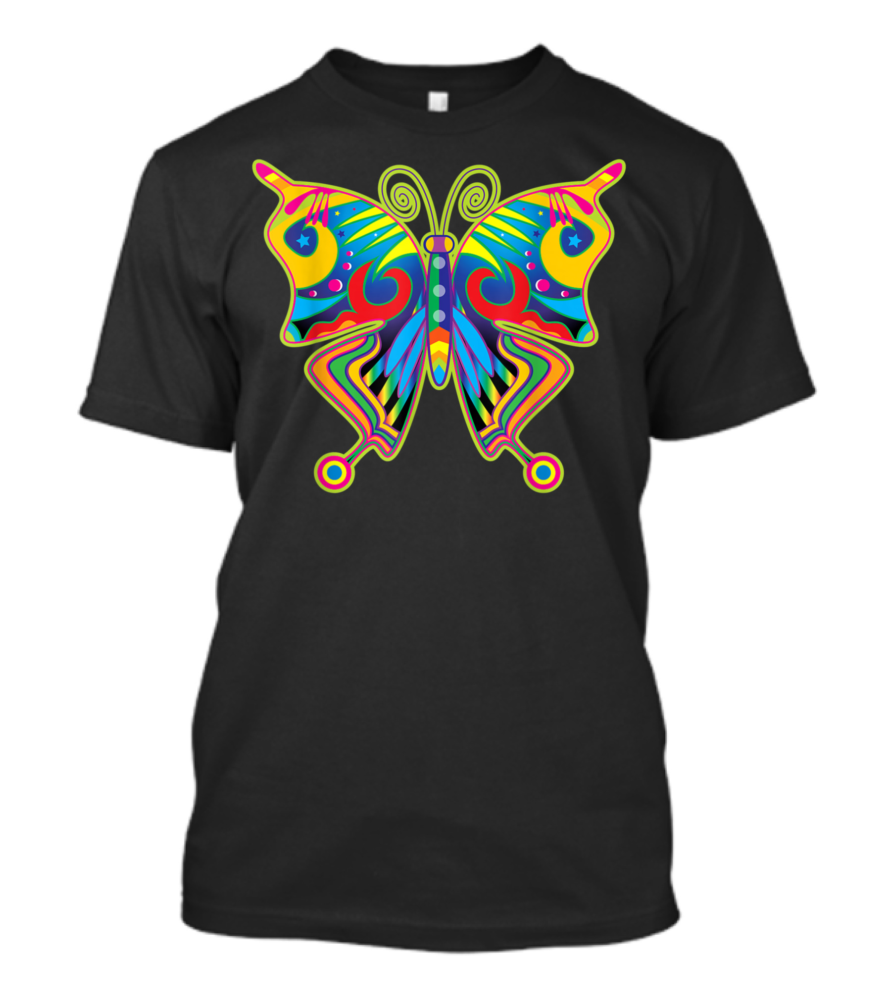 Colorful Psychedelic Butterfly With Stars And Moons T-Shirt
