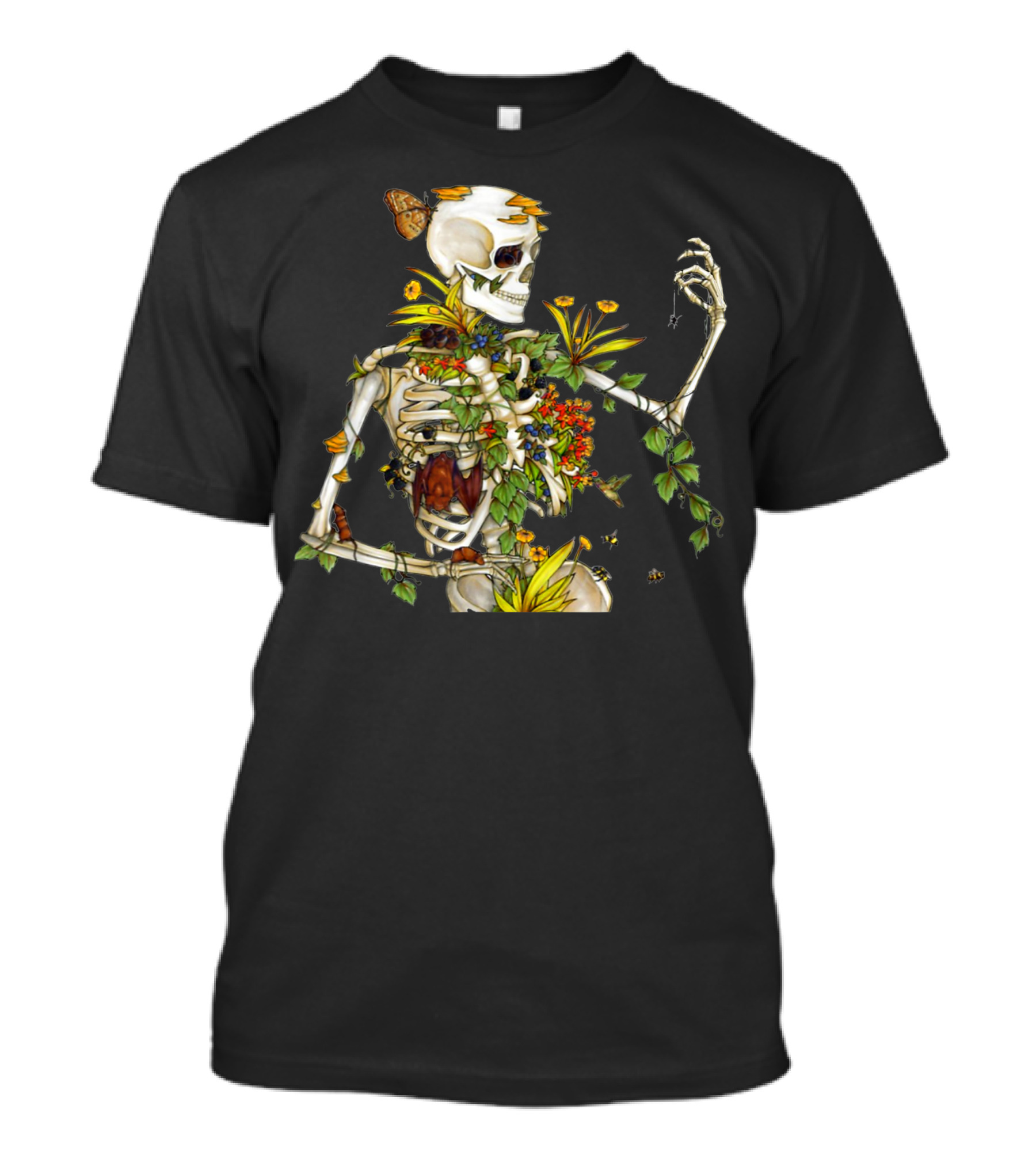 Cool Skeleton Plant Nature Flowers And Butterflies T-Shirt