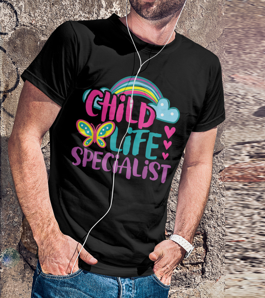 Child Life Specialist Kids Rainbow Butterfly Hearts T-Shirt