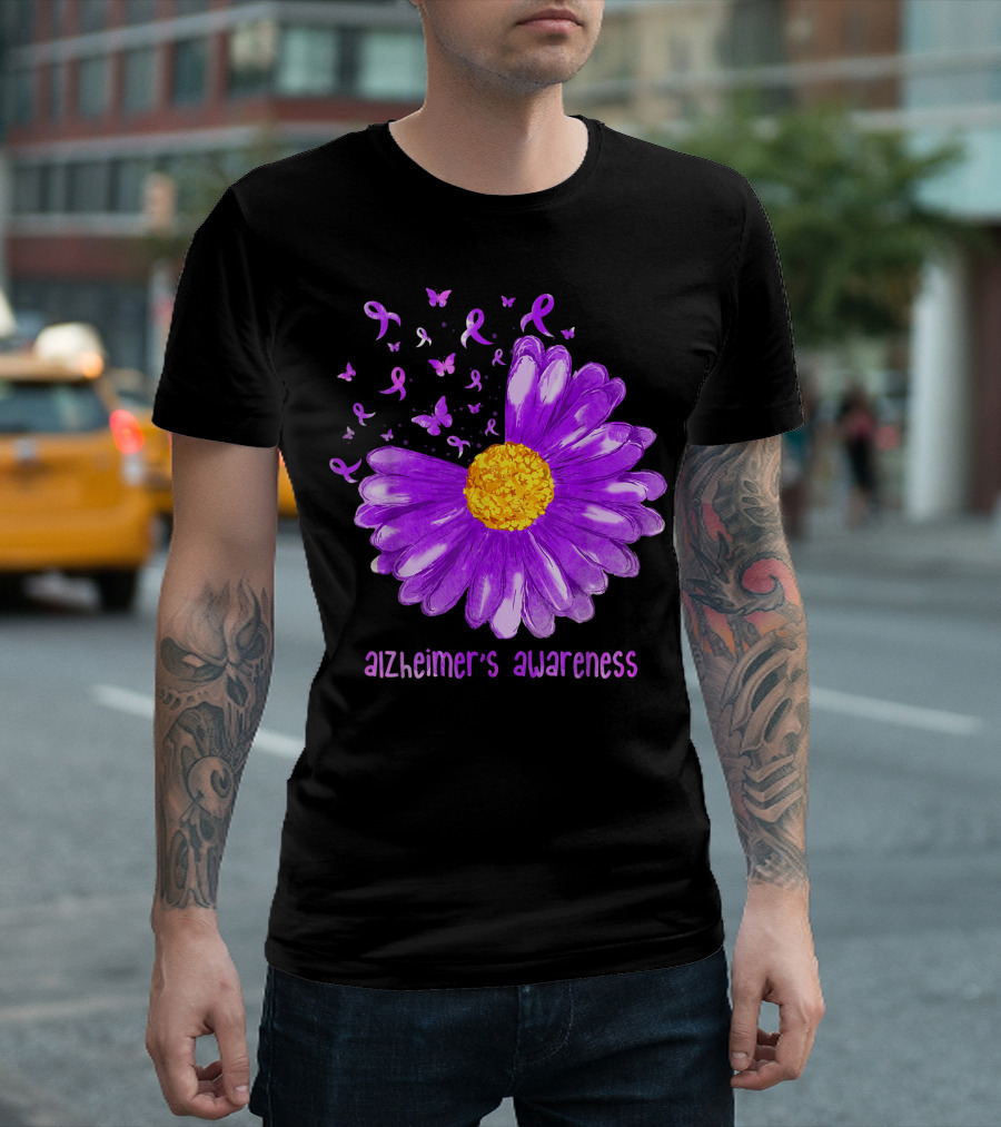 Alzheimer's Awareness Purple Daisy Butterfly T-Shirt