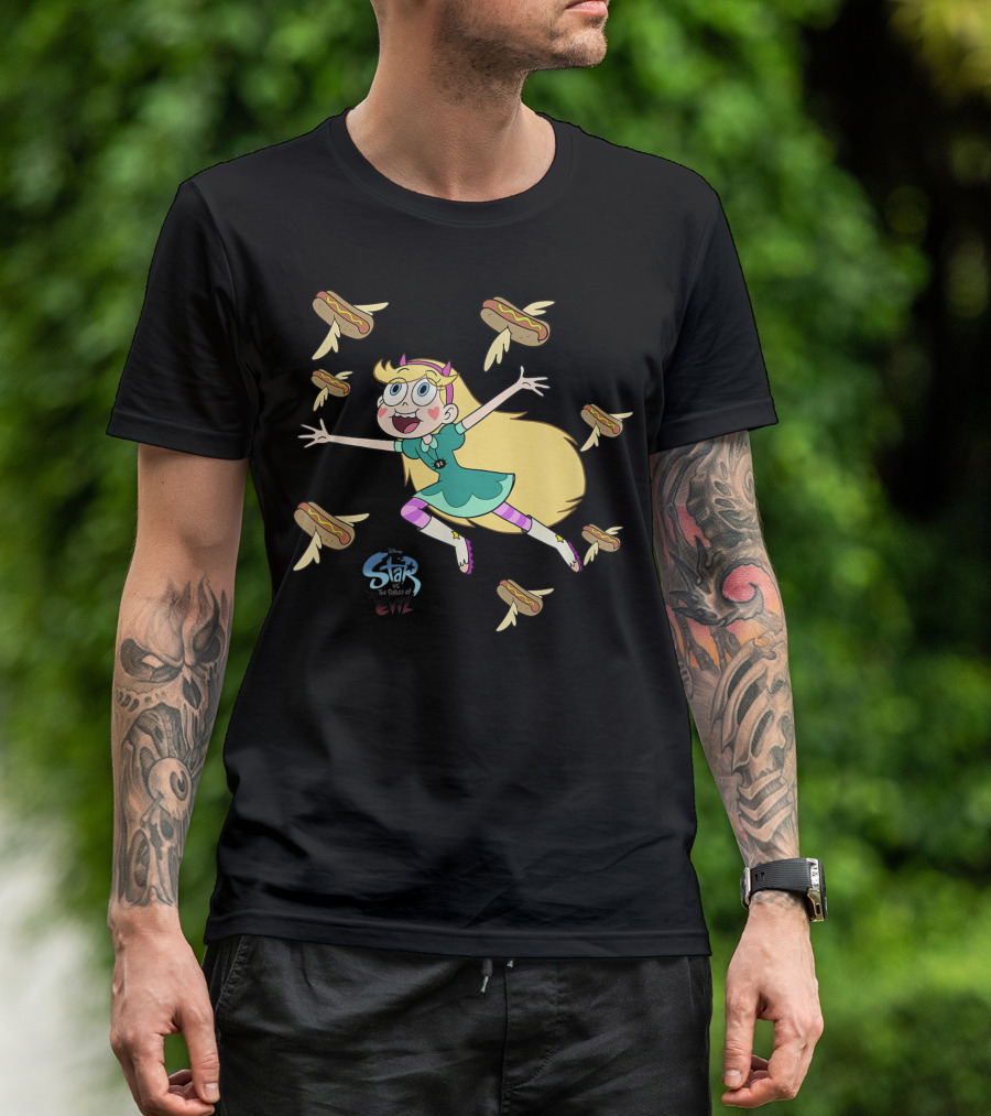 Disney Channel Star Vs The Forces Of Evil Character With Flying Hot Dogs T-Shirt