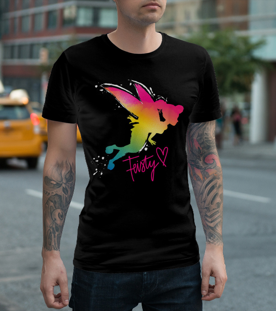 Disney Tinker Bell Feisty Heart Silhouette Rainbow Wings T-Shirt