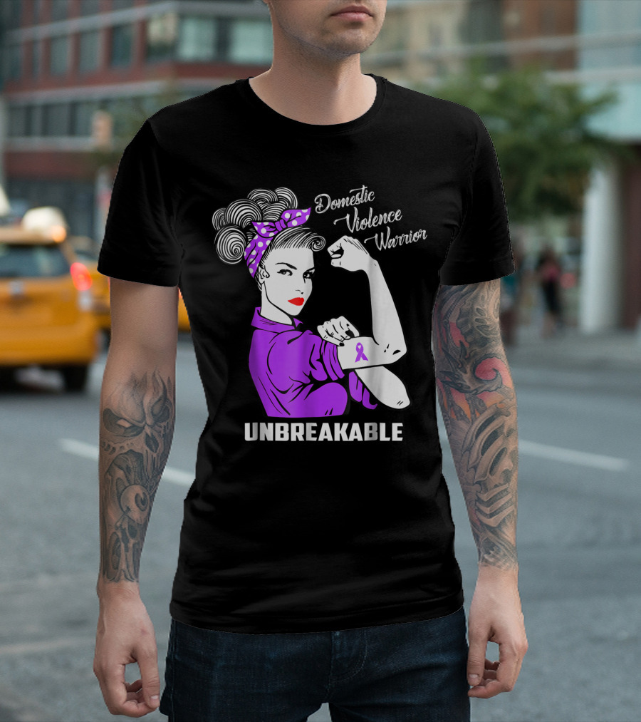 Domestic Violence Warrior Unbreakable Rosie The Riveter Awareness T-Shirt