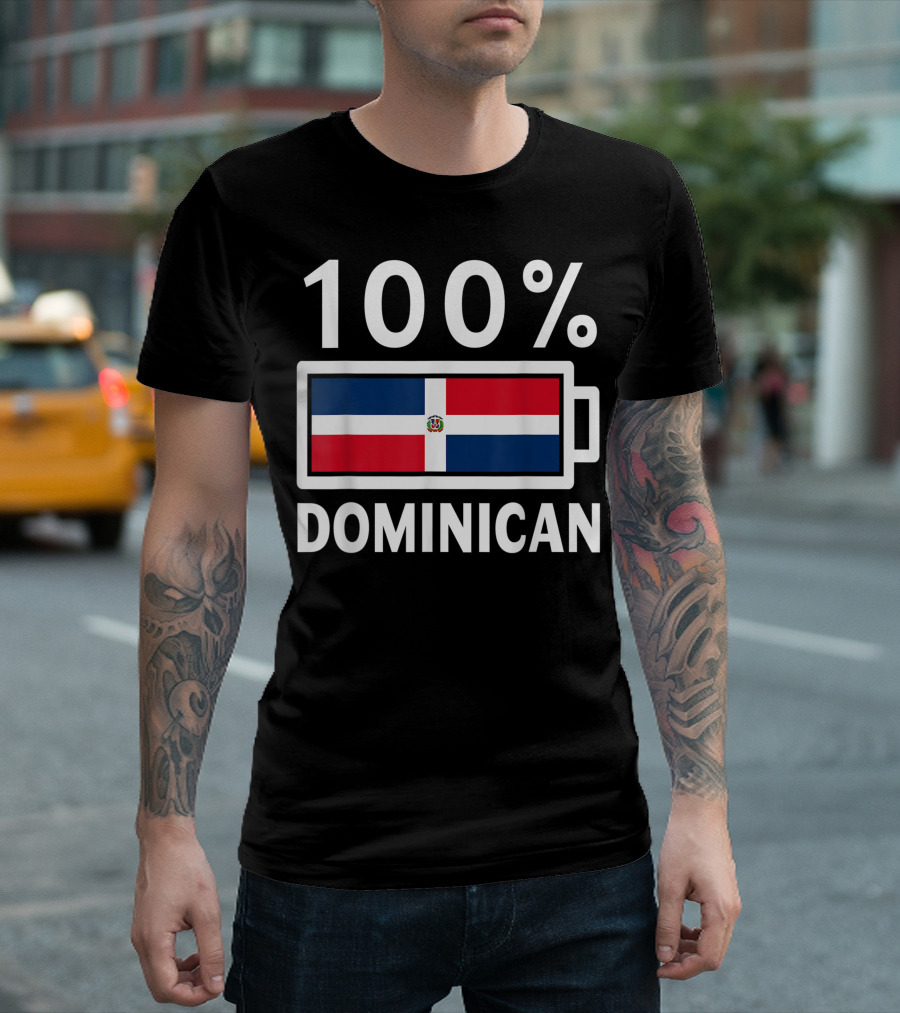 100% Dominican Republic Flag Battery Power T-Shirt