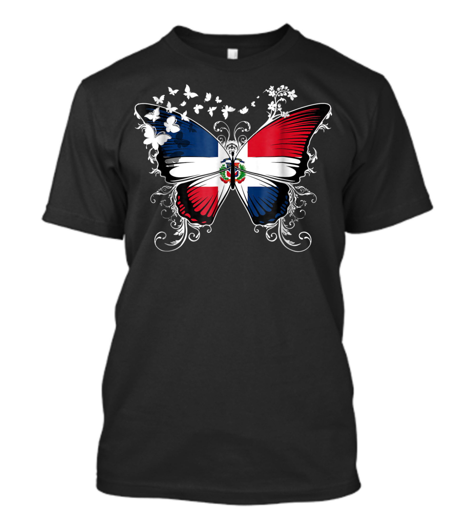 Dominican Republic Flag Butterfly Flourish T-Shirt