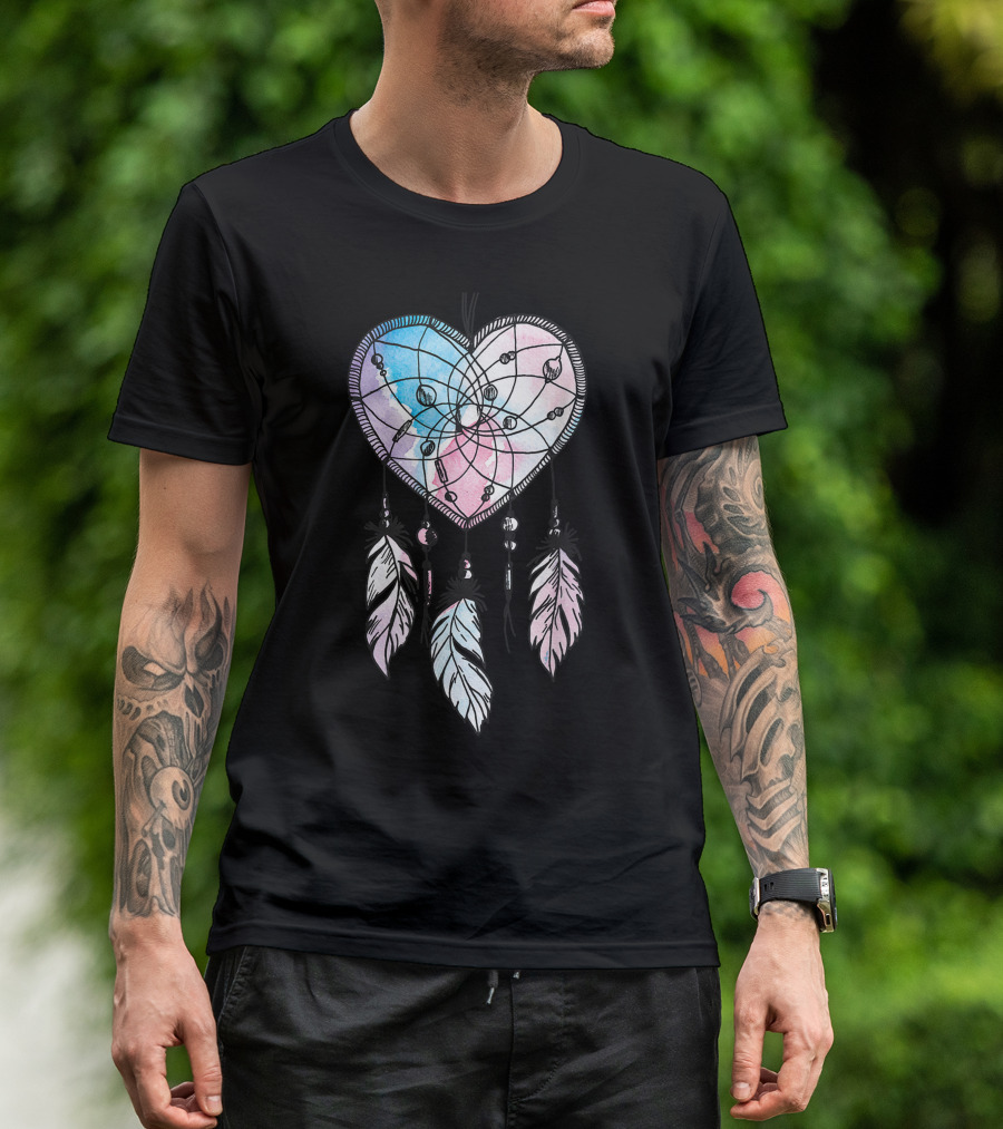 Dreamcatcher Heart Native American Boho Pastel Feathers T-Shirt