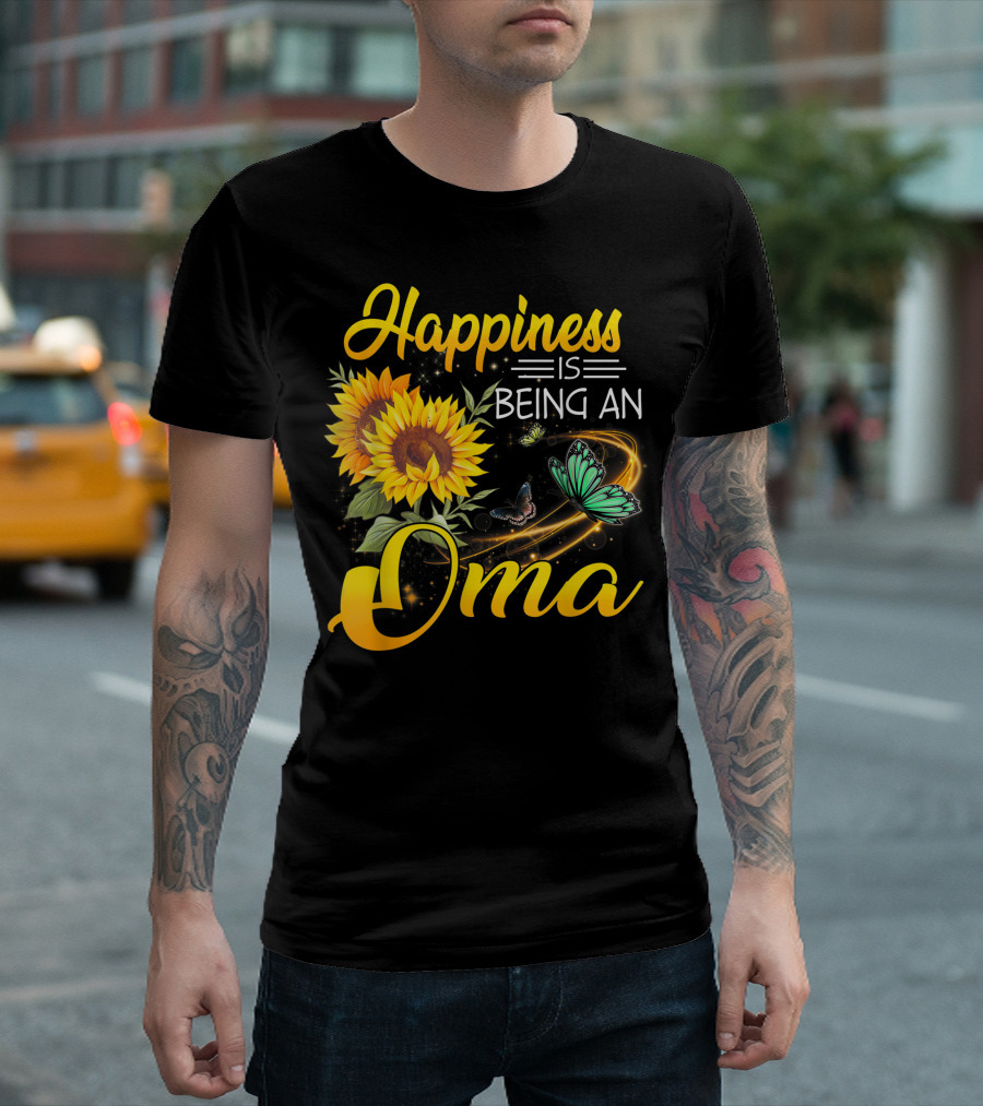 Happiness Is Being An Oma Sunflowers and Butterflies Sparkles T-Shirt