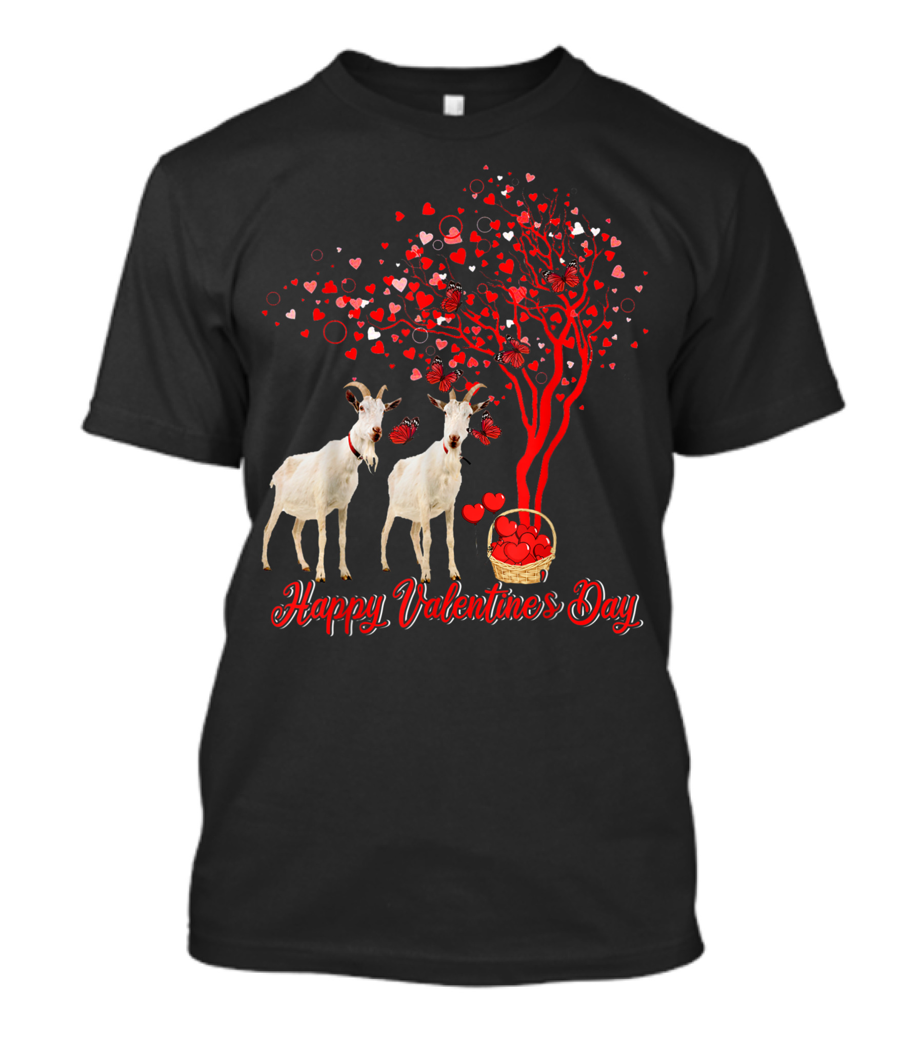 Happy Valentine's Day Goat Lover Butterfly Heart Tree T-Shirt