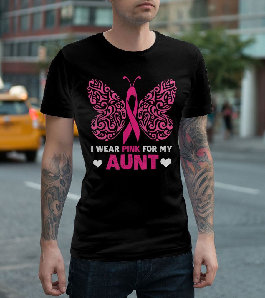 I Wear Pink for My Aunt Breast Cancer Awareness Butterfly T-Shirt