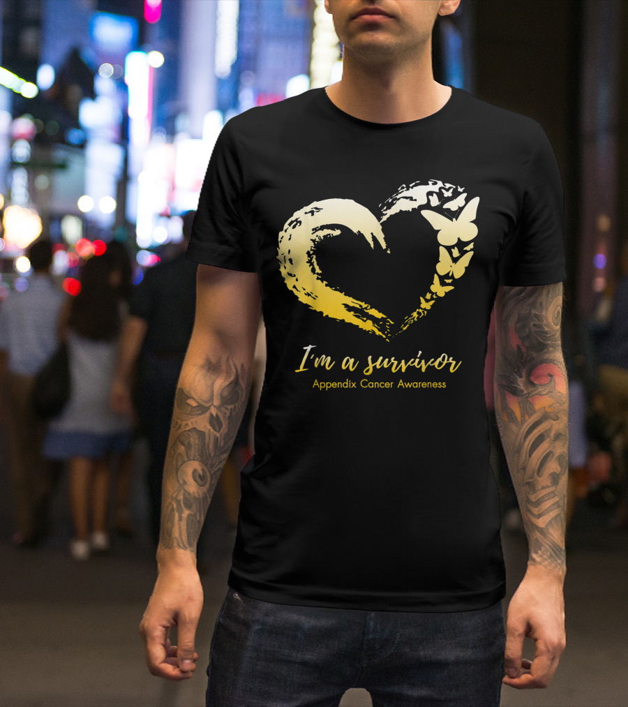 I'm A Survivor Heart Butterfly Appendix Cancer Awareness T-Shirt