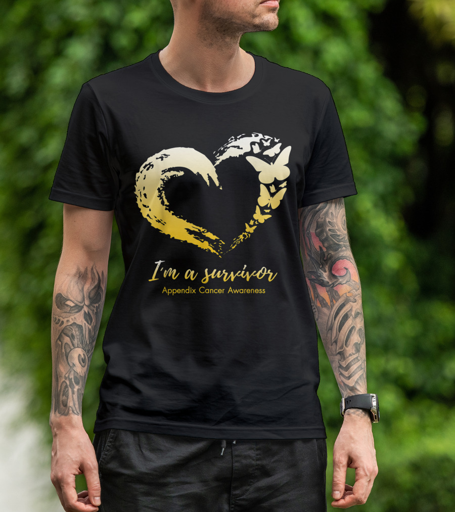 I'm A Survivor Heart Butterfly Appendix Cancer Awareness T-Shirt