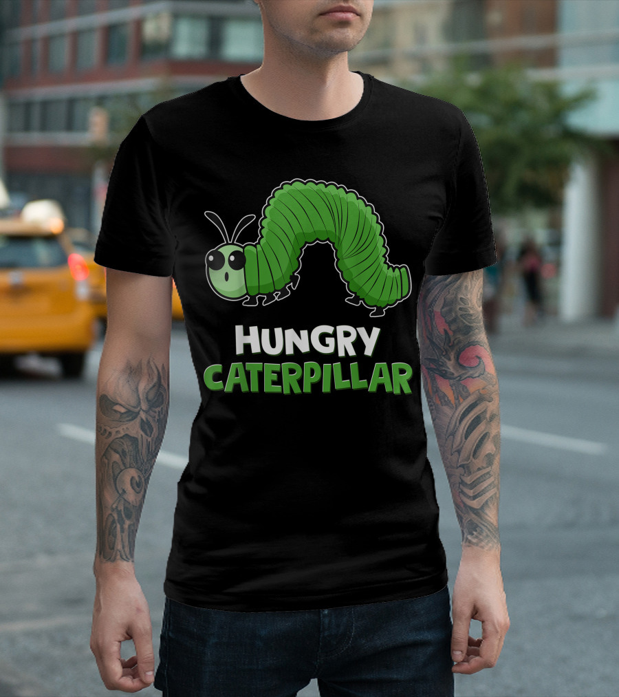 Hungry Caterpillar Larva Crawls Moth Butterfly Bees Bug T-Shirt