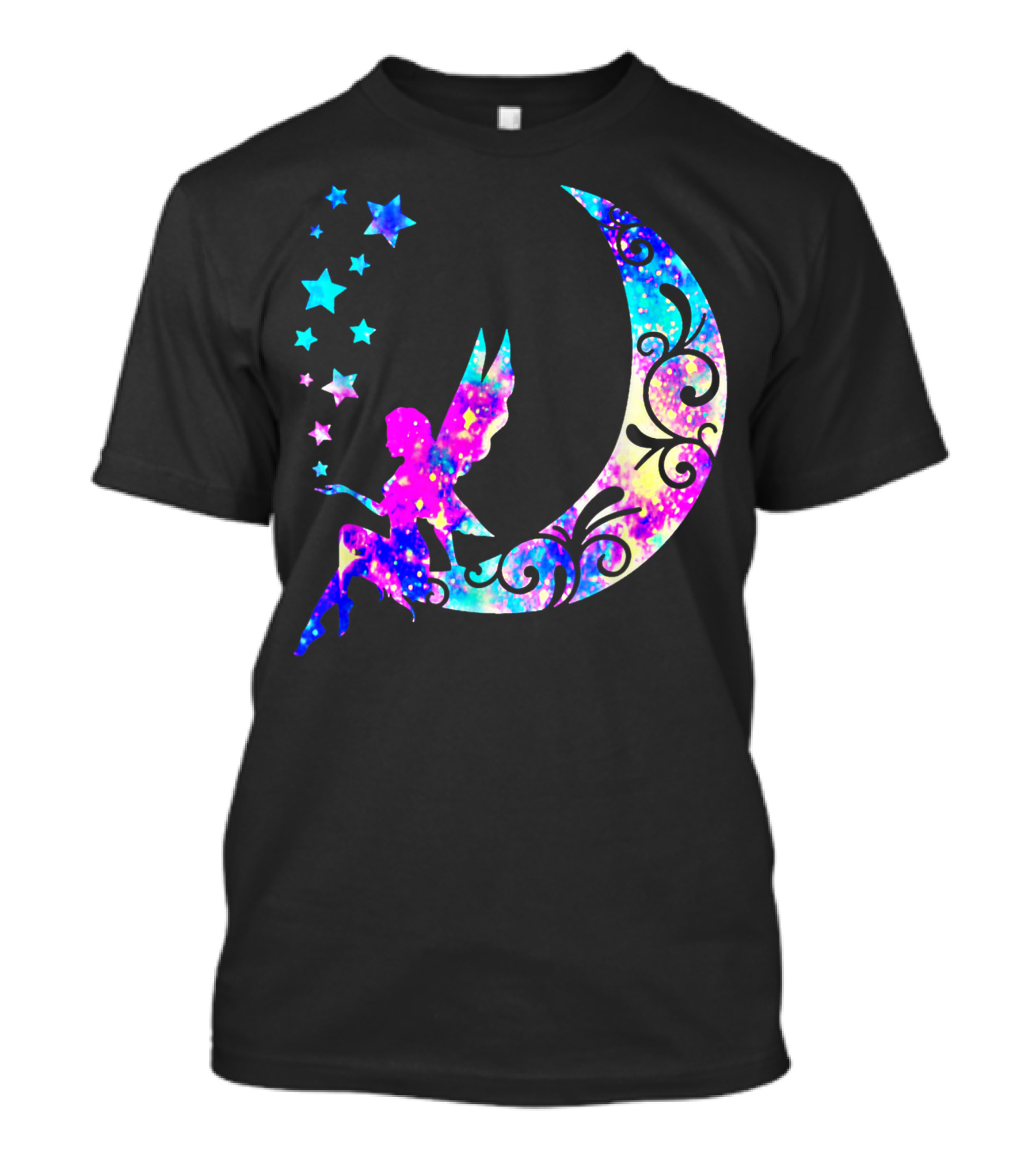 Magical Fairy On Crescent Moon With Stars And Swirls Making Dreams Come True T-Shirt