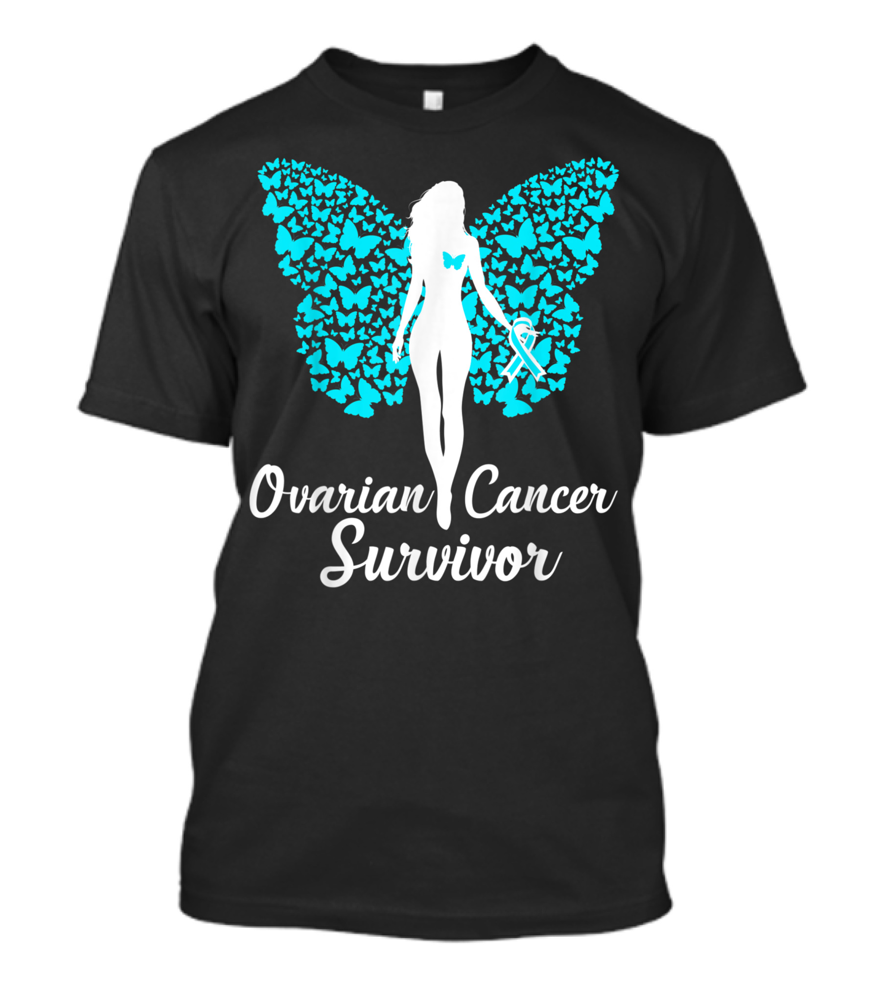 Ovarian Cancer Survivor Butterfly Ribbon Awareness Teal T-Shirt