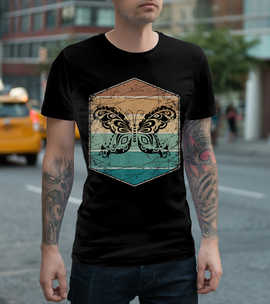 Retro Butterfly Vintage Striped Aesthetic T-Shirt