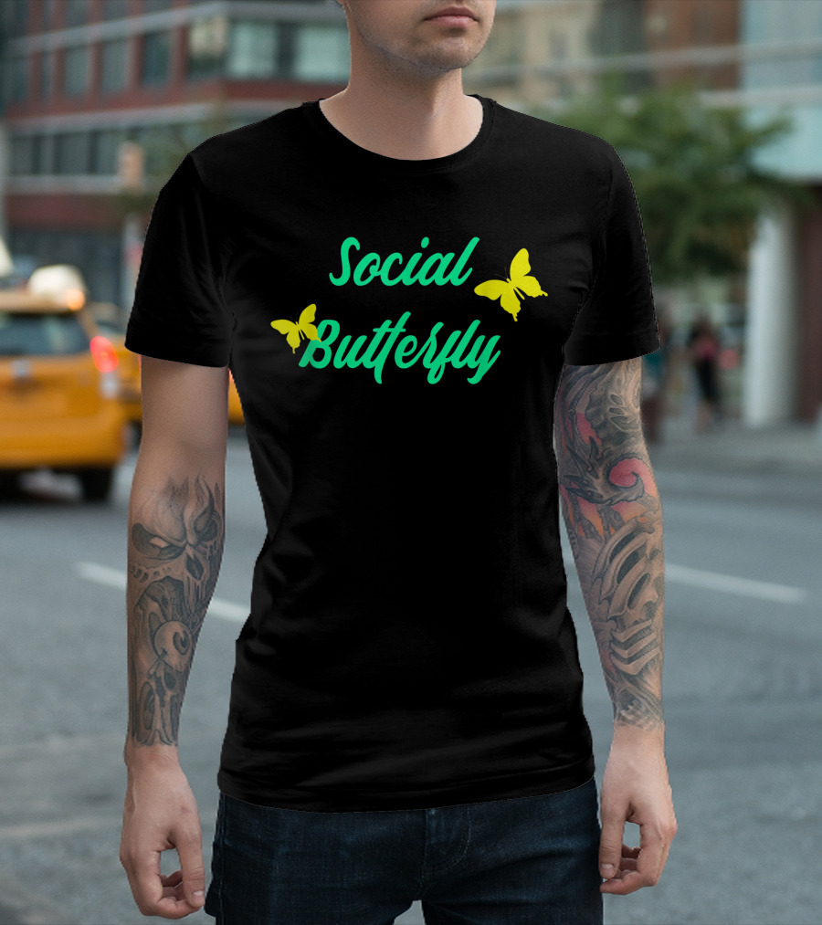 Social Butterfly Costume For Extroverts With Yellow Butterfly Graphics T-Shirt