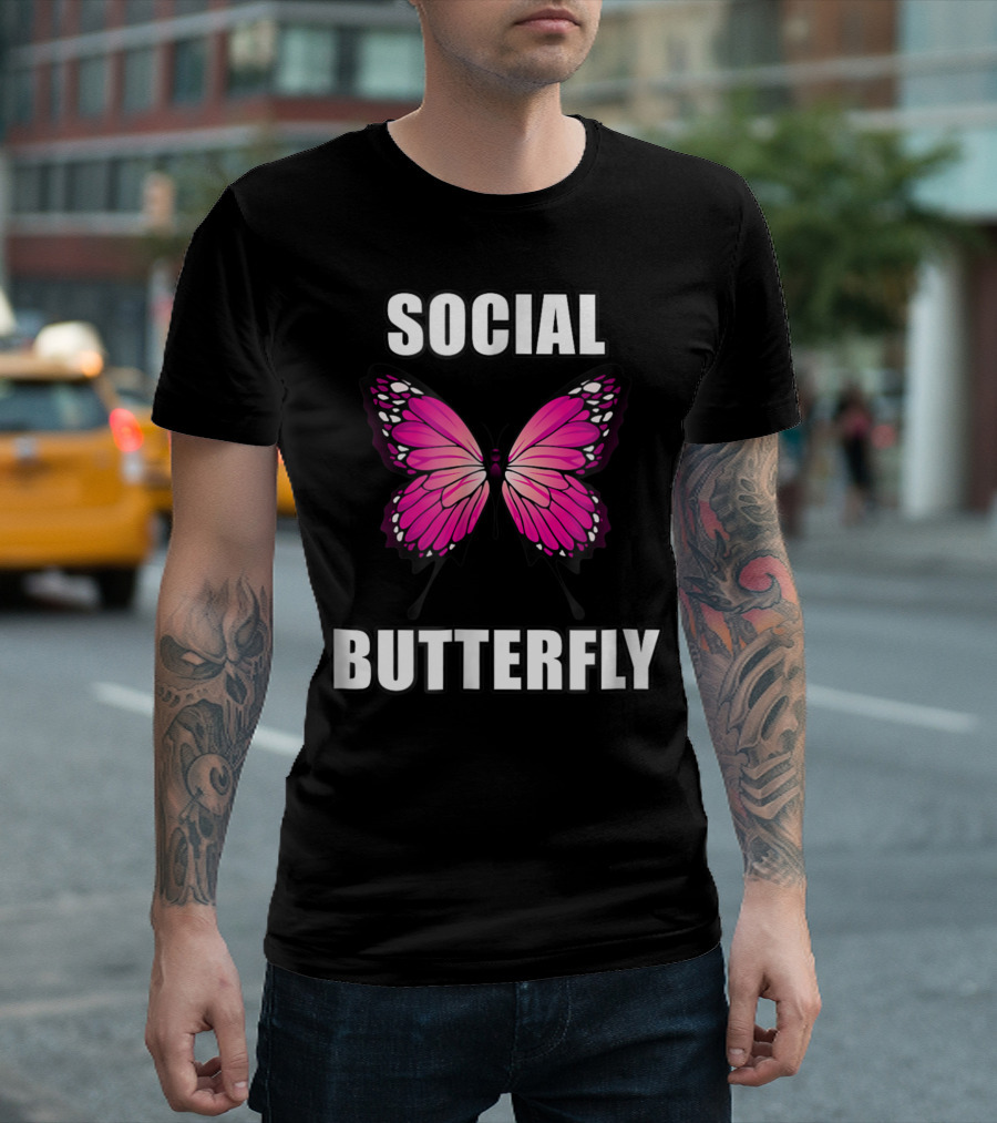 Social Butterfly Pink Monarch Vibrant Women T-Shirt