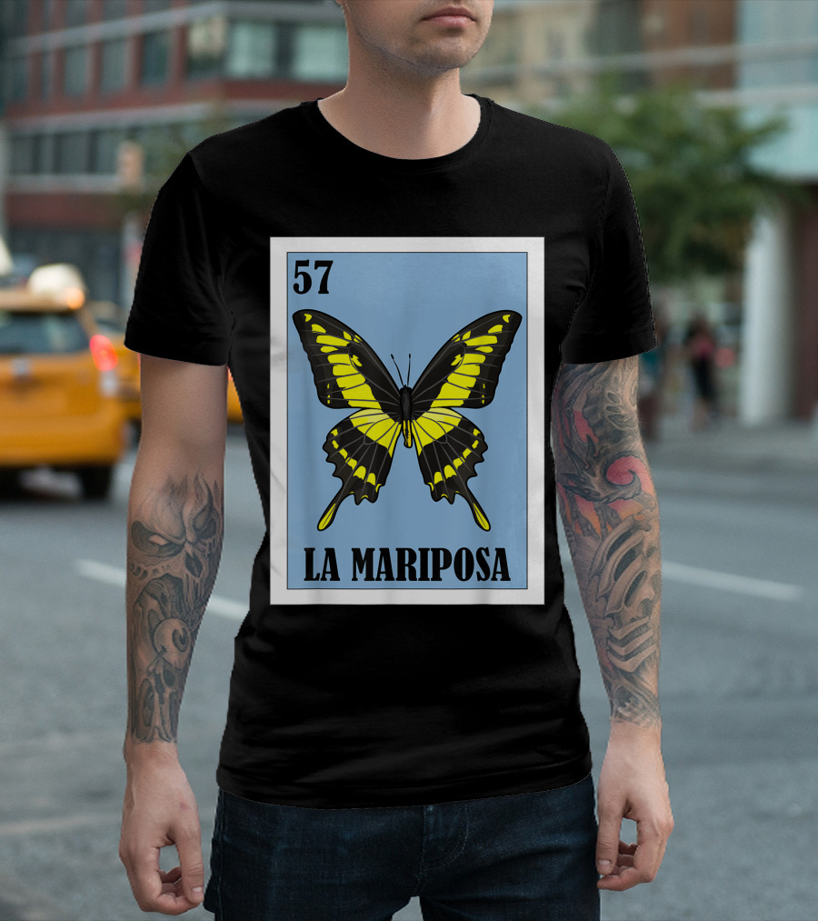 57 La Mariposa Spanish Butterfly Lottery Mexican Bingo T-Shirt