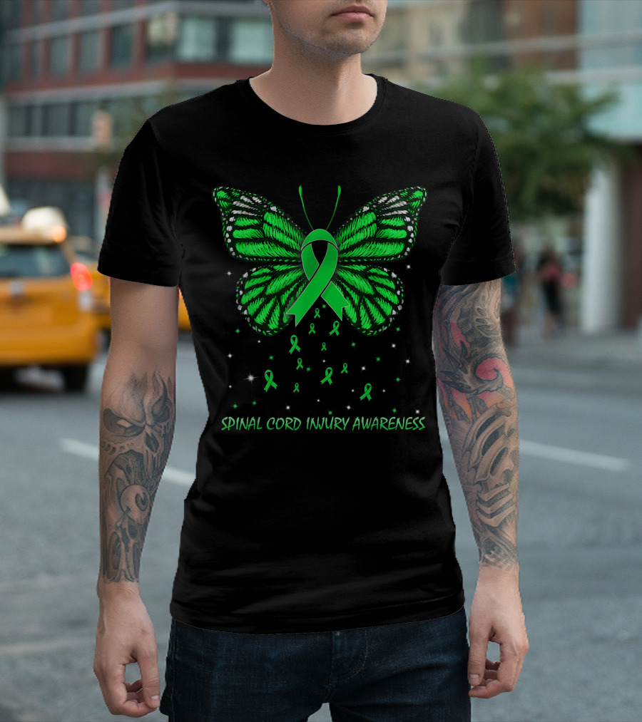 Spinal Cord Injury Awareness Green Ribbon Butterfly T-Shirt