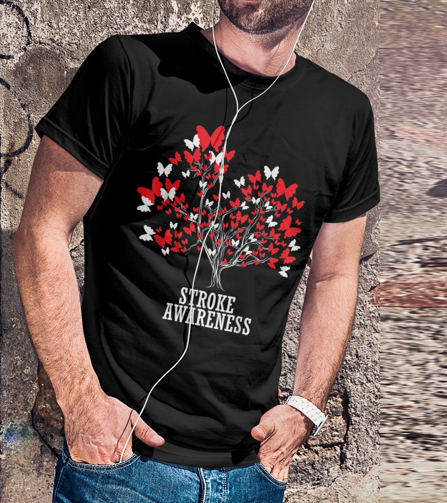 Stroke Awareness Red Butterflies Tree Symbol Month T-Shirt