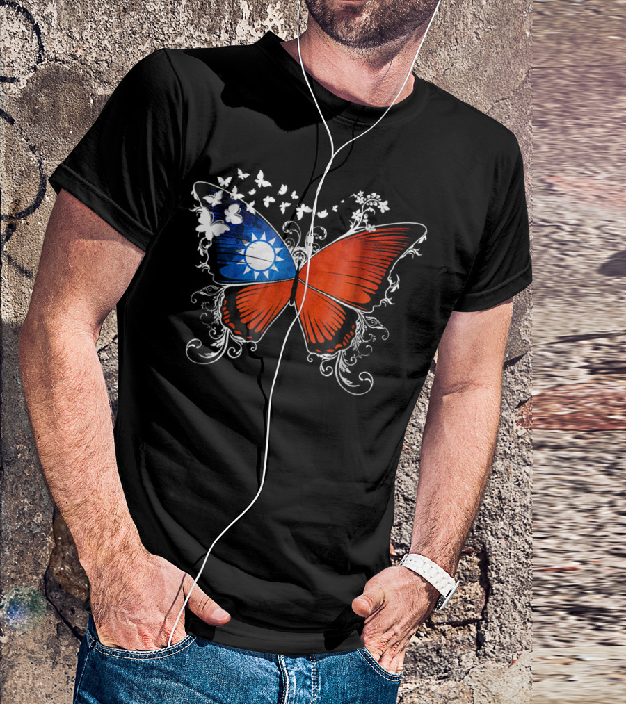 Taiwan Flag Butterfly Floral T-Shirt