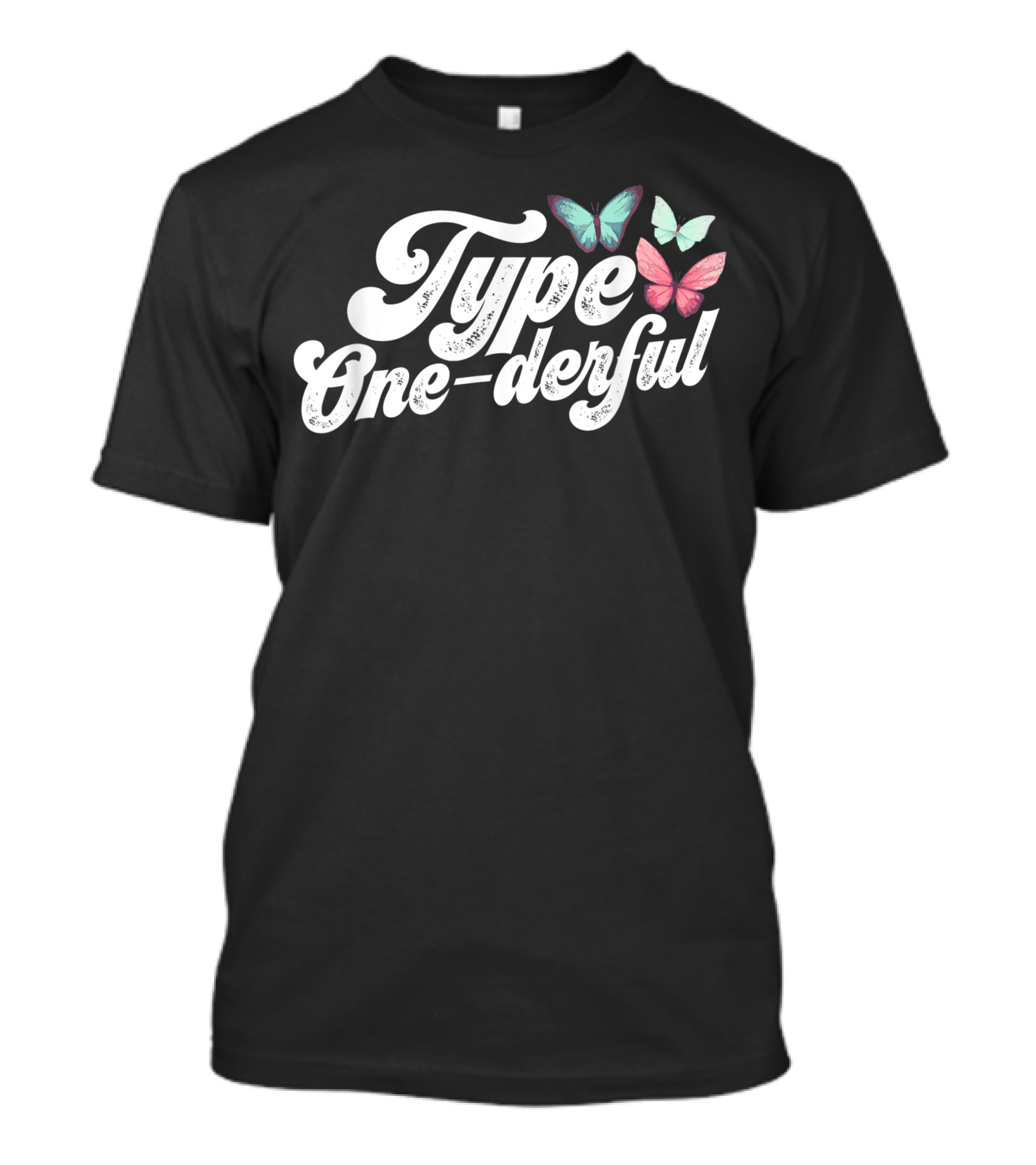 Type One-Derful Diabetes T1D Youth Butterflies T-Shirt