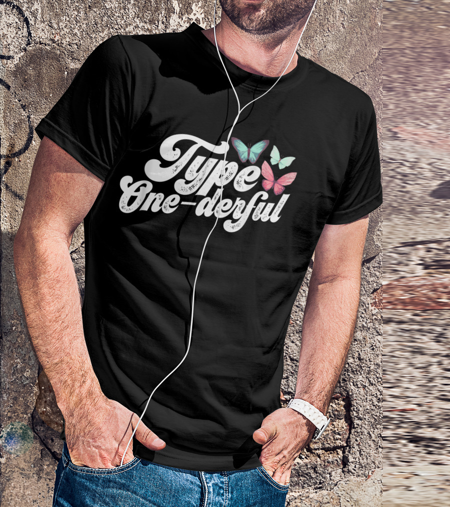 Type One-Derful Diabetes T1D Youth Butterflies T-Shirt