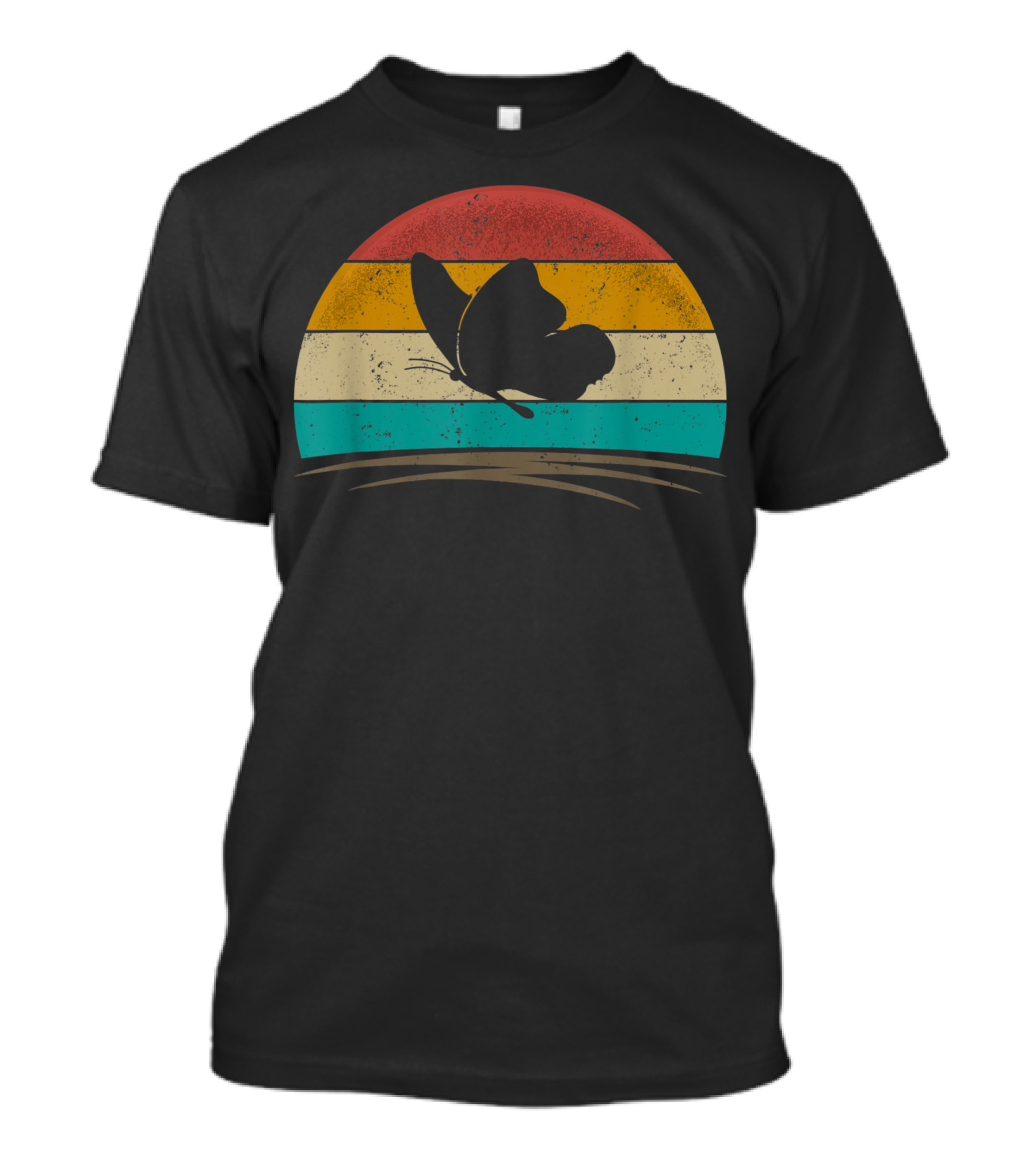 Vintage Distressed Butterfly Lover Retro Sunset Stripes T-Shirt