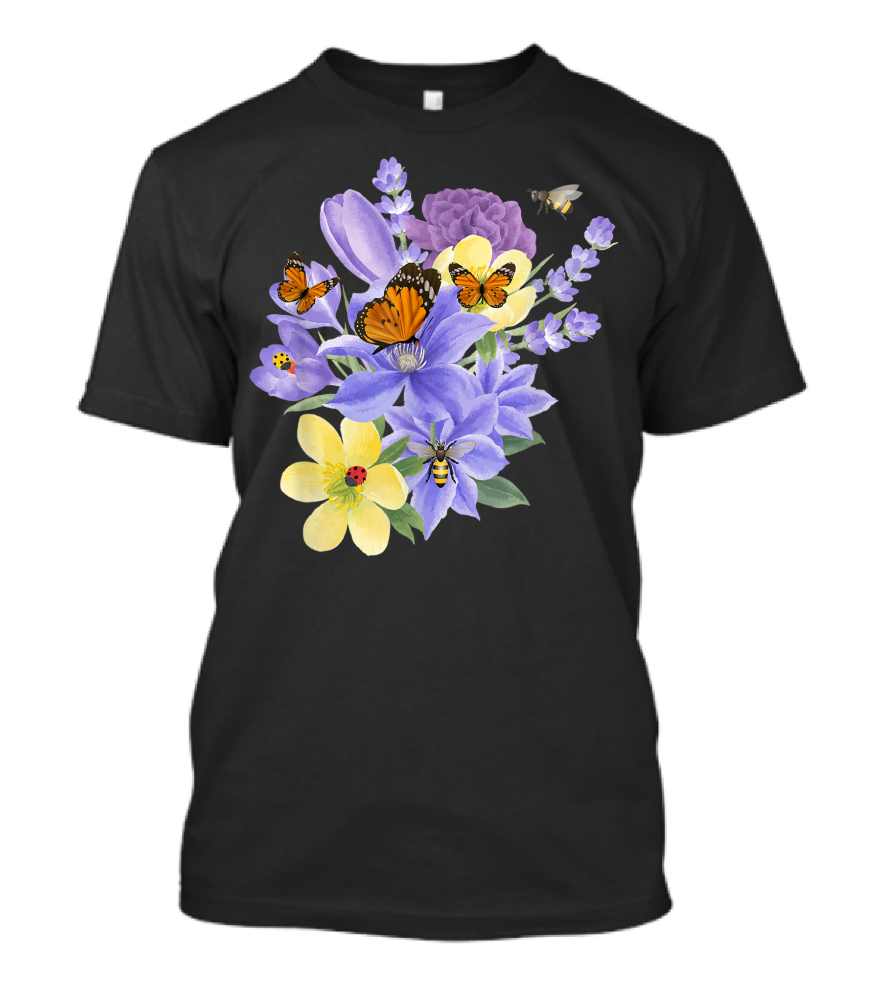 Vintage Monarch Butterfly With Botanical Flower Plant Arrangement T-Shirt